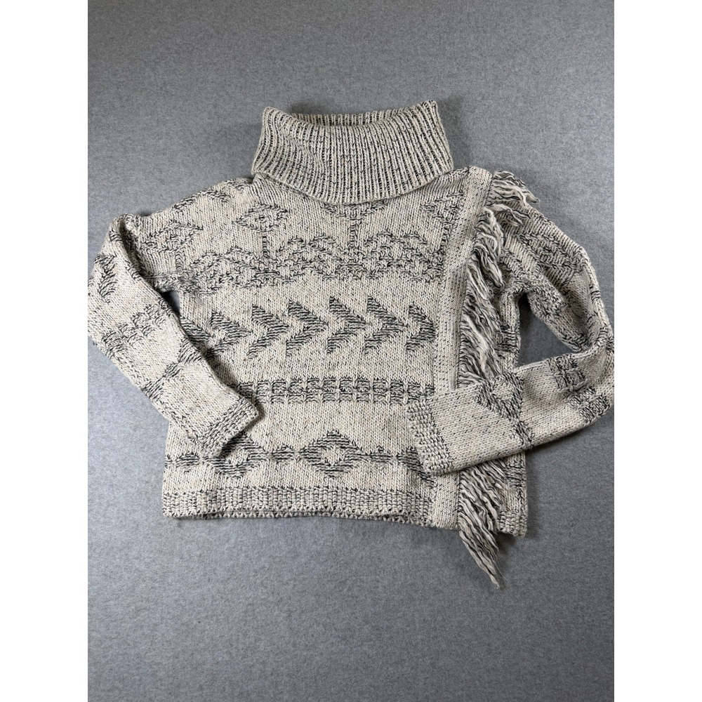 Lucky Brand Women's‎ Cowl Neck Cozy Heather Fringe Sweater Size XS Wool Blend